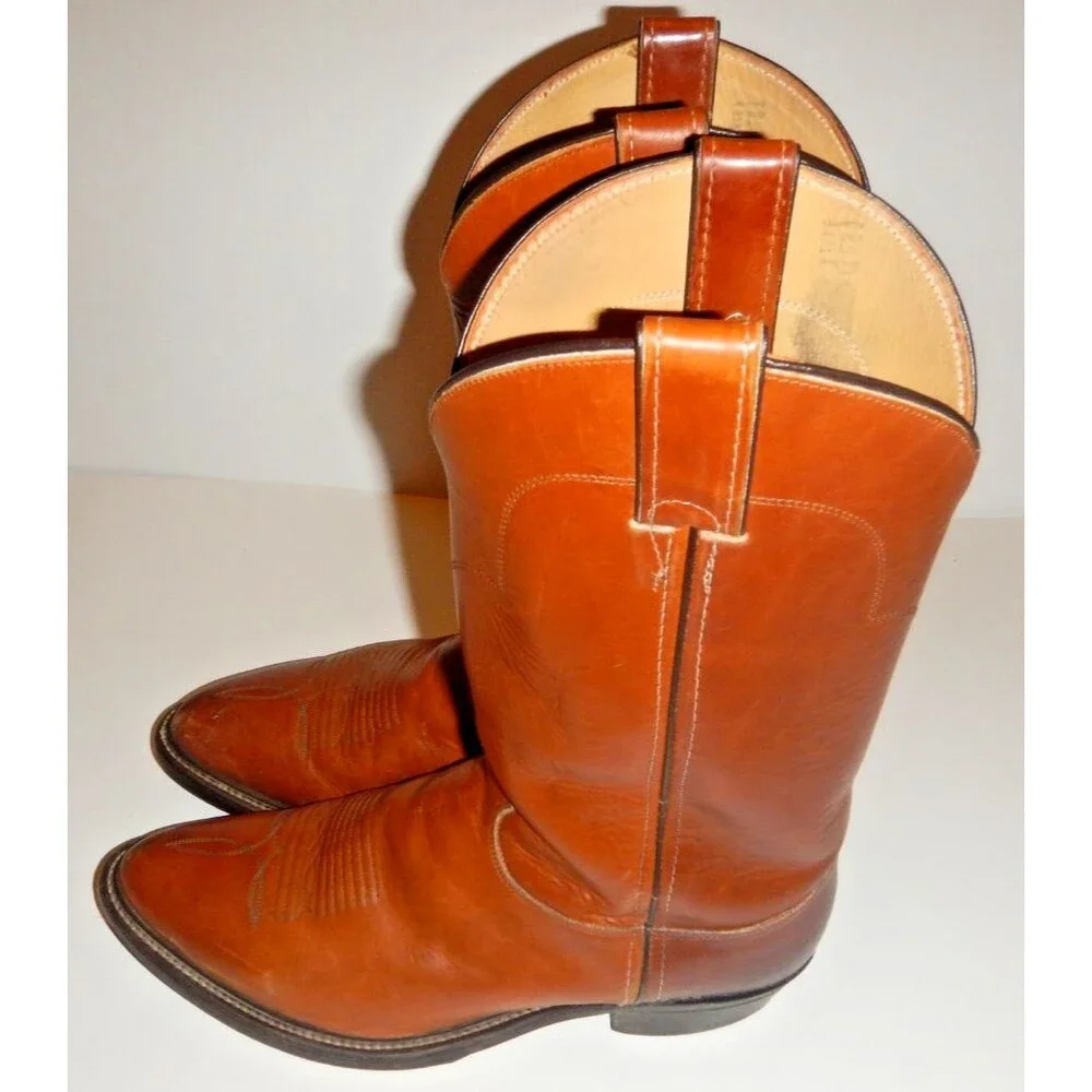 Justin Boots Style 1108 Men's Size 10 Cognac Leather Western Roper Made in USA